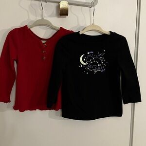 Cat & Jack Red Buttoned and Black Bear Graphic Long Sleeve Tees